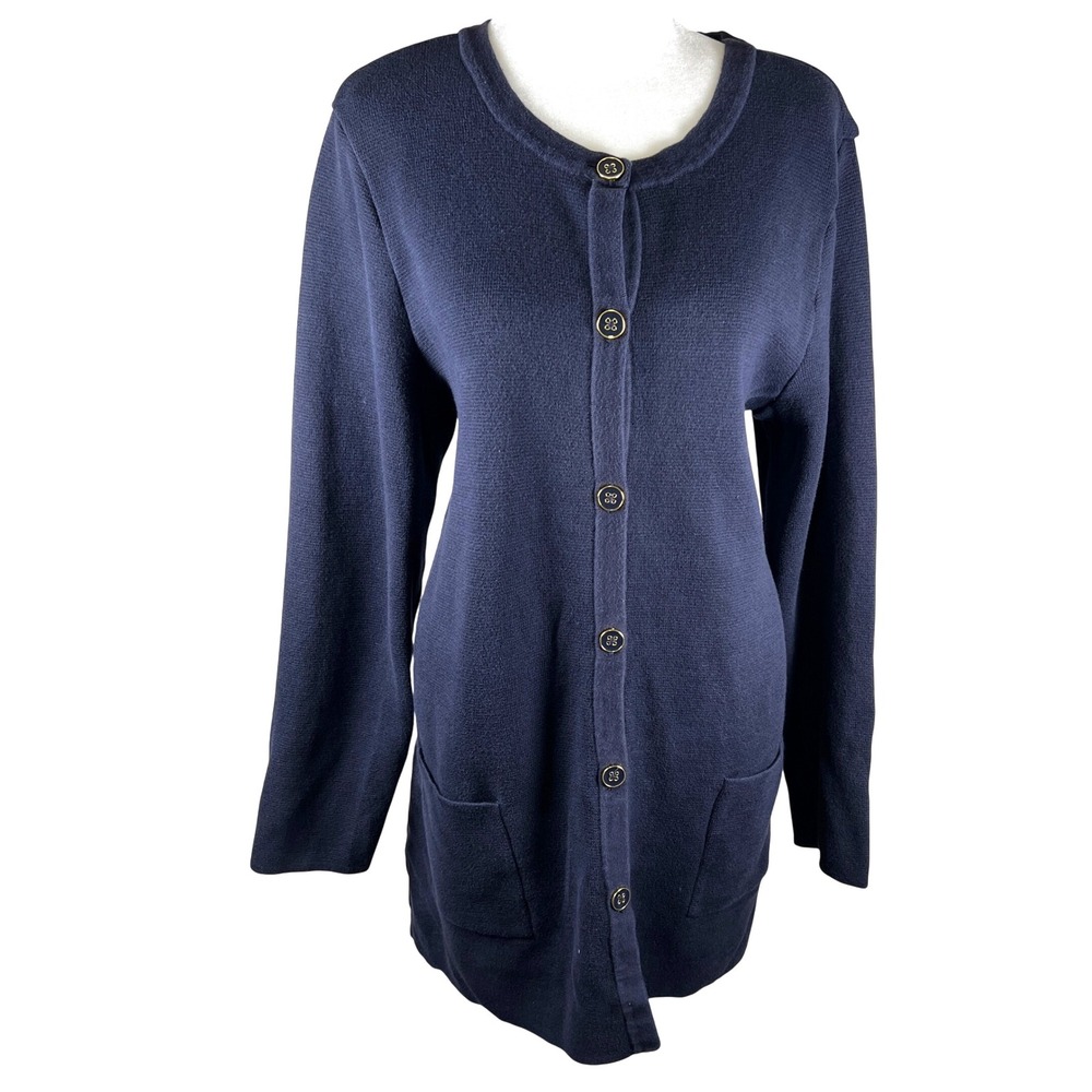 CHARTER CLUB Navy Blue Button Front Long Sleeve Knit Cardigan Sweater Pockets